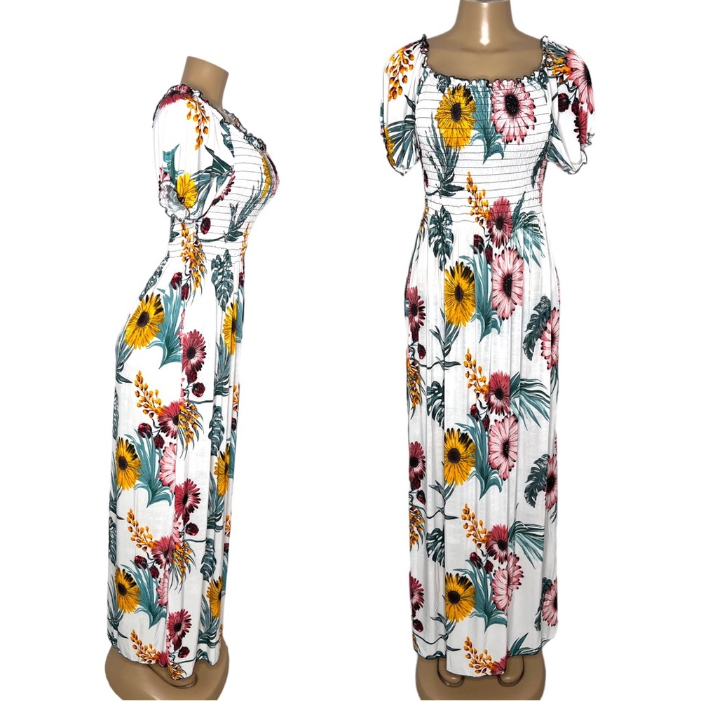 New Size S/M and M/L White Floral Maxi Dress for Women Off Shoulder Summer Dress